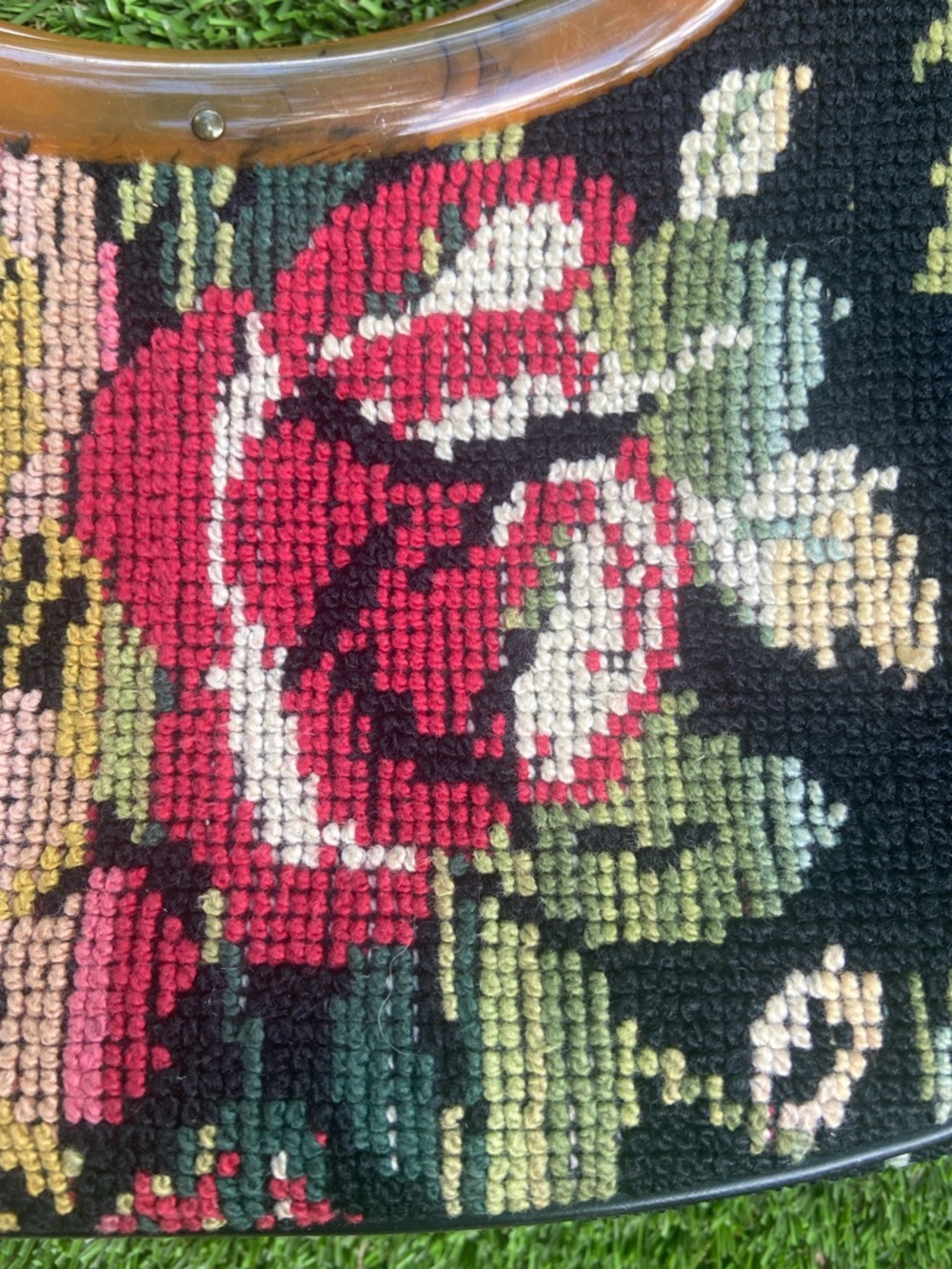 Vintage Kadin Needlepoint bag with Amber Handle